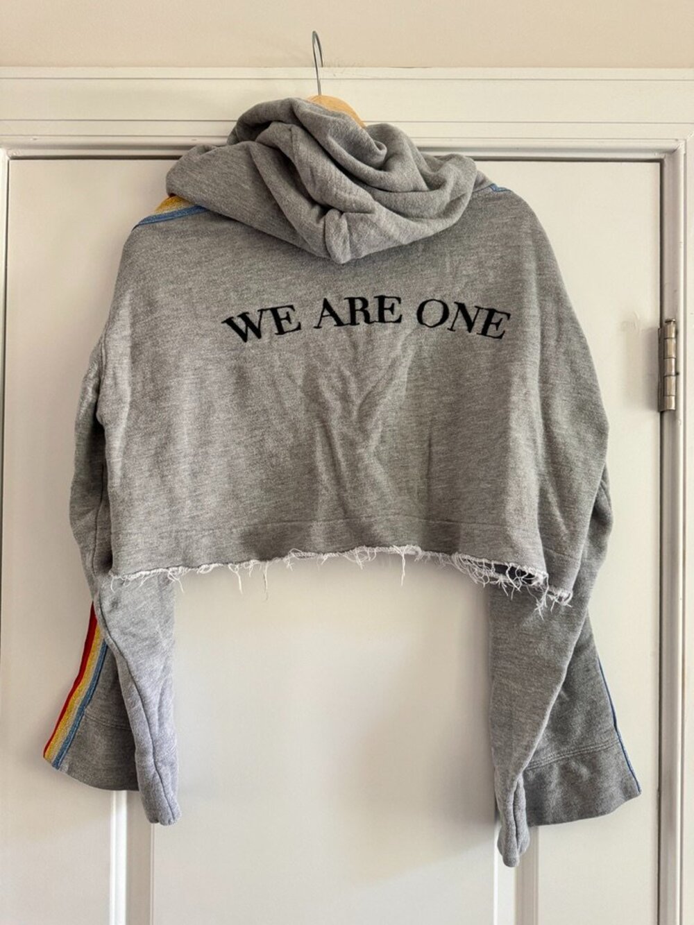 Spiritual Gangster Gray Rainbow Stripe Cropped Hoodie We Are One Size M - Picture 5 of 5